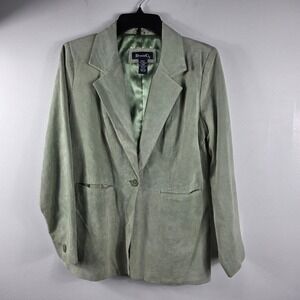 Denim & Co. Women's Suede Blazer Jacket‎ Sage Green Single Button Lined